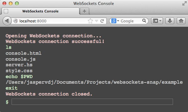 A WebSockets-based browser console